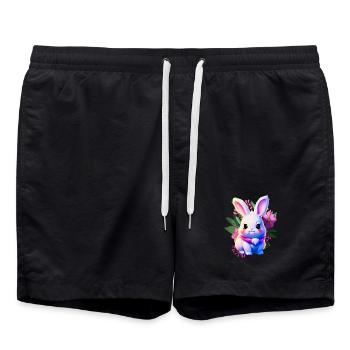 cute Easter Bunny Floral with Easter flowers - Swim Trunks - black - Front - AI Model Male 185 light (185cm)