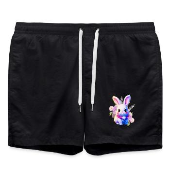 Flowers Easter Bunny Cute Bunny - Swim Trunks - black - Front - AI Model Male 185 light (185cm)