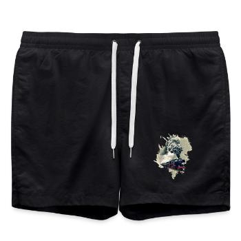 Alte Dampflok - Badeshorts - Schwarz - Vorne - AI Model Male 185 light (185cm)