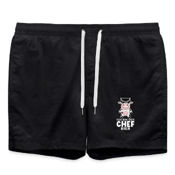 coole Kuh Chef Spruch - Badeshorts - Schwarz - Vorne - AI Model Male 185 light (185cm)
