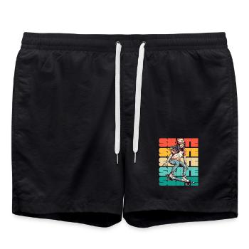 Skateboarding Cool Skater Girl Colorful - Swim Trunks - black - Front - AI Model Male 185 light (185cm)