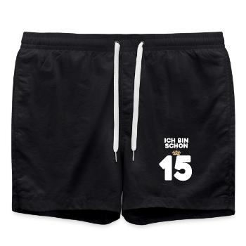 15. Geburtstag Geschenk - 15 Jahre mit Krone - Badeshorts - Schwarz - Vorne - AI Model Male 185 light (185cm)