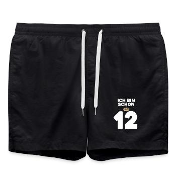 12. Geburtstag Geschenk - 12 Jahre mit Krone - Badeshorts - Schwarz - Vorne - AI Model Male 185 light (185cm)