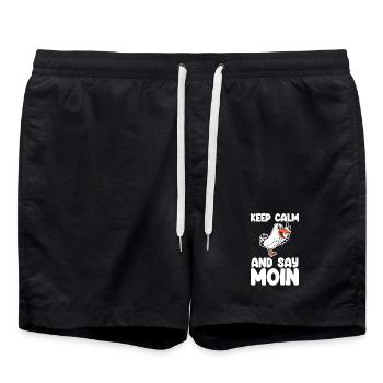 Nordsee Begrüßung Spruch Moin - Badeshorts - Schwarz - Vorne - AI Model Male 185 light (185cm)