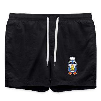 Pizza pingouin gourmet - Short de bain - noir - Devant - AI Model Male 185 light (185cm)