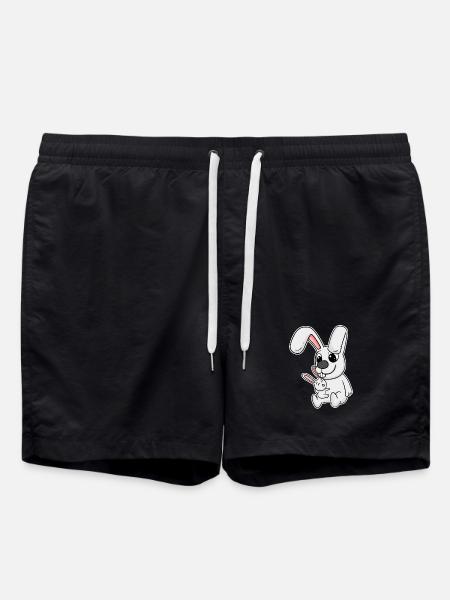 Rabbit Family - Rabbit with Baby - Swim Trunks - black