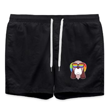 Rainbow - Dog Basset Hound with glasses and heart - Swim Trunks - black - Front - AI Model Male 185 light (185cm)