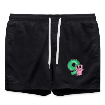 9 Birthday 9 years old with animal motif - nine - Swim Trunks - black - Front - AI Model Male 185 light (185cm)