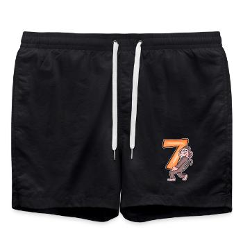 7 birthday 7 years old with animal motif - seven - Swim Trunks - black - Front - AI Model Male 185 light (185cm)