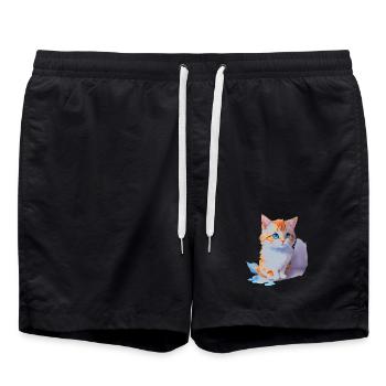 cute cat - Swim Trunks - black - Front - AI Model Male 185 light (185cm)