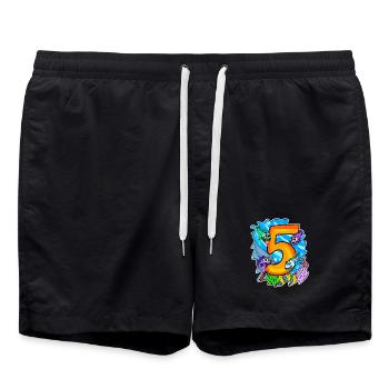 5 Birthday 5 years old with animal motif - five - Swim Trunks - black - Front - AI Model Male 185 light (185cm)