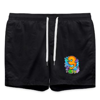 9 years old - 9th birthday with animal motif - Swim Trunks - black - Front - AI Model Male 185 light (185cm)