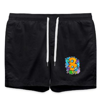 8 years old - 8th birthday with animal motif - Swim Trunks - black - Front - AI Model Male 185 light (185cm)