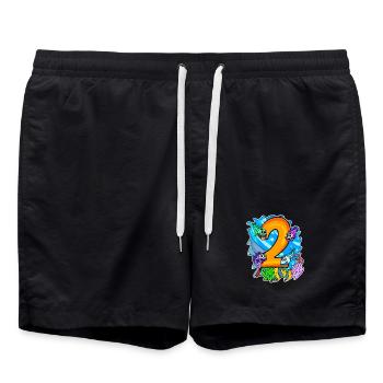 2 birthday 2 years old with animal motif - two - Swim Trunks - black - Front - AI Model Male 185 light (185cm)