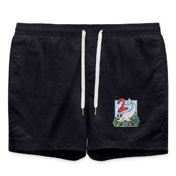 2 birthday 2 years old with animal motif - two - Swim Trunks - black - Front - AI Model Male 185 light (185cm)