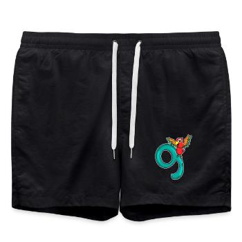 9 Birthday 9 years old with animal motif - nine - Swim Trunks - black - Front - AI Model Male 185 light (185cm)