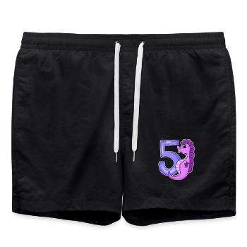 5th Birthday Motif Seahorse - Five Years Old - Swim Trunks - black - Front - AI Model Male 185 light (185cm)