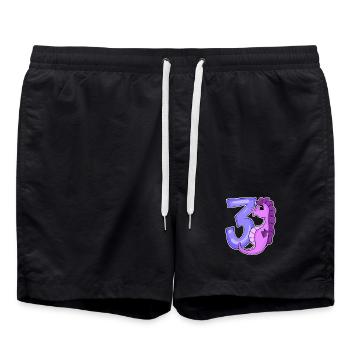 3. Geburtstag Motiv Seepferd - drei Jahre alt - Badeshorts - Schwarz - Vorne - AI Model Male 185 light (185cm)