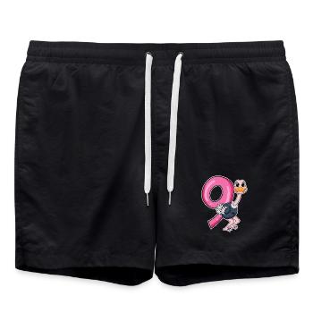 Bouquet motif 9e anniversaire - neuf ans - Short de bain - noir - Devant - AI Model Male 185 light (185cm)