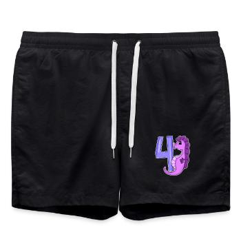 4. Geburtstag Motiv Seepferd - vier Jahre alt - Badeshorts - Schwarz - Vorne - AI Model Male 185 light (185cm)