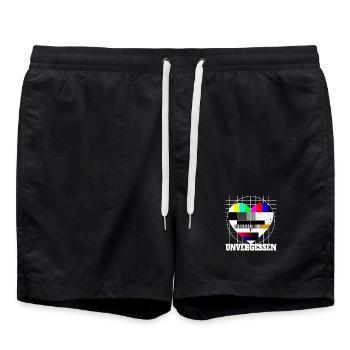 Testbild Herz Unvergessen TV 90er Party 80er Jahre - Badeshorts - Schwarz - Vorne - AI Model Male 185 light (185cm)