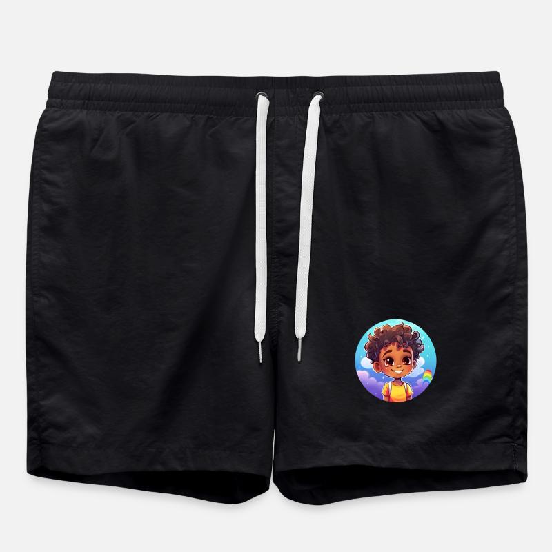 Fun-loving child character with rainbow - Swim Trunks - black