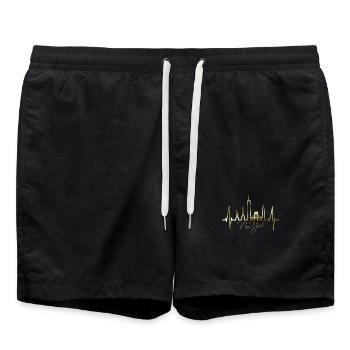 New York Skyline Heartbeat Heart USA Gift NY - Swim Trunks - black - Front - AI Model Male 185 light (185cm)