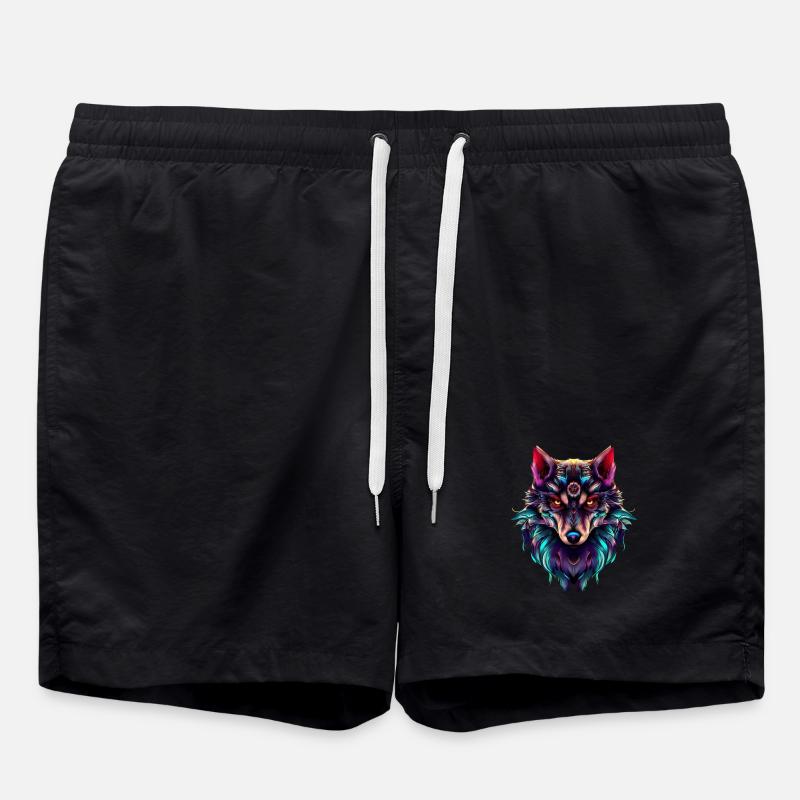 Wolfskopf Synthwave Wolf - Badeshorts - Schwarz