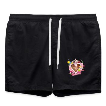 Lebkuchenherz mit Zuckerguß Wünsche und Krone - Badeshorts - Schwarz - Vorne - AI Model Male 185 light (185cm)
