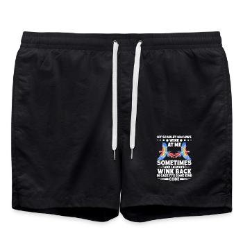 Meine Scharlachroten Aras zwinkern mir manchmal zu - Badeshorts - Schwarz - Vorne - AI Model Male 185 light (185cm)