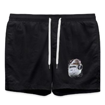 Gorilla mit Kopfhörern Low Poly Pop Art Kunst - Badeshorts - Schwarz - Vorne - AI Model Male 185 light (185cm)