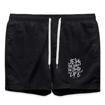 Jesus Way Truth Life Lettering - Swim Trunks - black - Front - AI Model Male 185 light (185cm)