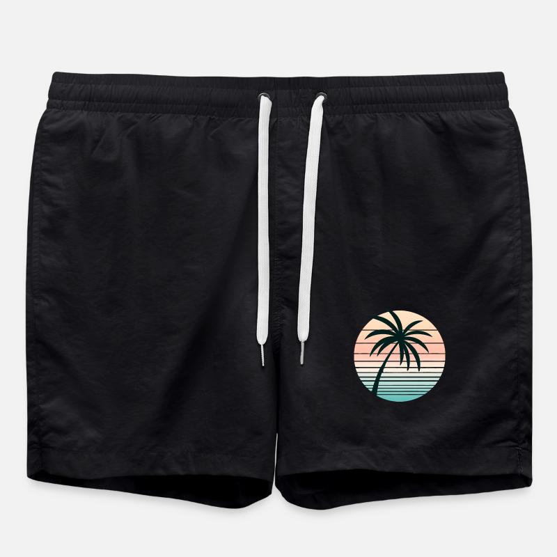 Synthwave Palm - Swim Trunks - black