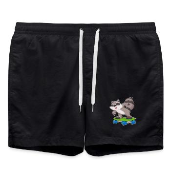 Raccoon Skater Skateboard Sport - Swim Trunks - black - Front - AI Model Male 185 light (185cm)