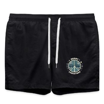 Ugly Christmas Peace Sign Knitting Pattern - Swim Trunks - black - Front - AI Model Male 185 light (185cm)