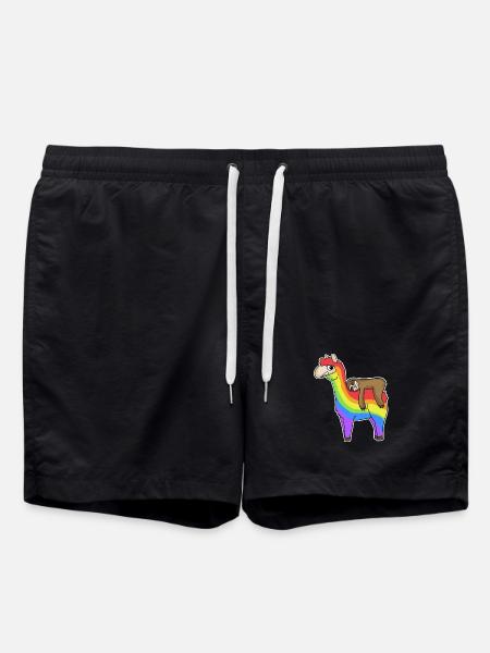 Alpaca Sloth Rainbow Christmas - Swim Trunks - black