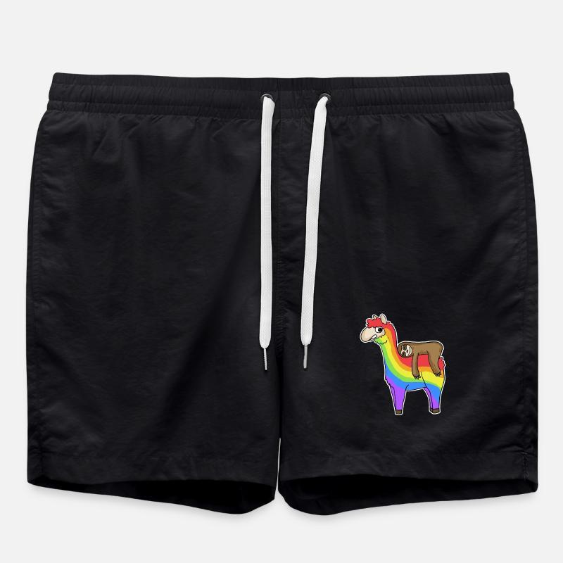 Alpaka Faultier Regenbogen Weihnachten - Badeshorts - Schwarz