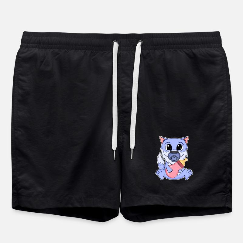 Baby Wolf Motif - Swim Trunks - black