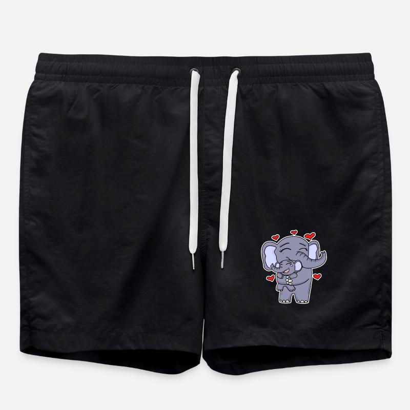 Famille d’éléphants - Éléphant avec bébé - Éléphant - Short de bain - noir