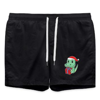 Krokodil mit Weihnachtsmütze - Badeshorts - Schwarz - Vorne - AI Model Male 185 light (185cm)