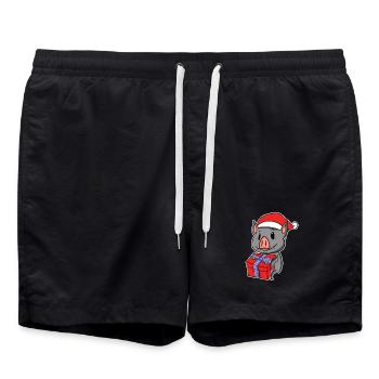 Chauve-souris avec bonnet de Père Noël - Noël - Short de bain - noir - Devant - AI Model Male 185 light (185cm)