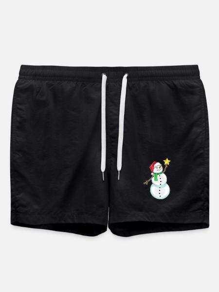 Snowman Christmas Poinsettia - Swim Trunks - black