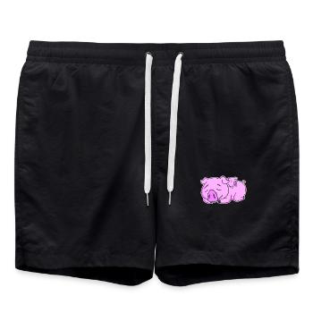 Pig Family - Pig with Baby - Swim Trunks - black - Front - AI Model Male 185 light (185cm)