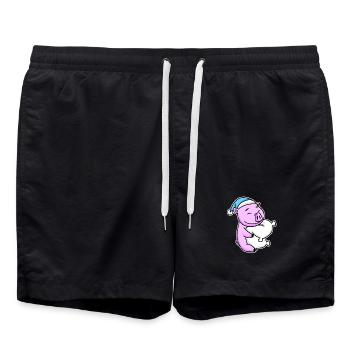 Cochon avec oreiller et bonnet somnolent - Short de bain - noir - Devant - AI Model Male 185 light (185cm)