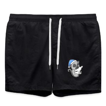 Lemur with pillow and sleepy cap - Swim Trunks - black - Front - AI Model Male 185 light (185cm)