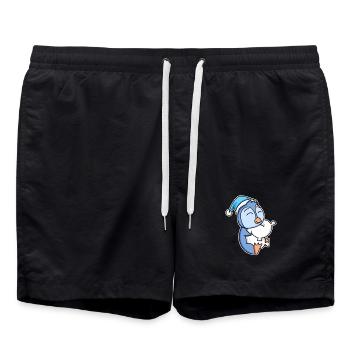 Pingouin avec oreiller et bonnet somnolent - Short de bain - noir - Devant - AI Model Male 185 light (185cm)