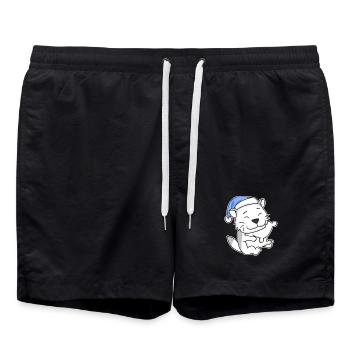 Schlafen Müde - Katze mit Kissen und Schlafmütze - Badeshorts - Schwarz - Vorne - AI Model Male 185 light (185cm)