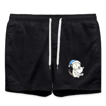 Dormir fatigué - Chat avec oreiller et bonnet somnolent - Short de bain - noir - Devant - AI Model Male 185 light (185cm)