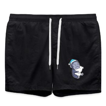 Affe mit Kissen und Schlafmütze - Badeshorts - Schwarz - Vorne - AI Model Male 185 light (185cm)