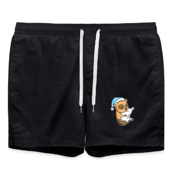Domestic guinea pig with pillow and sleepy cap - Swim Trunks - black - Front - AI Model Male 185 light (185cm)